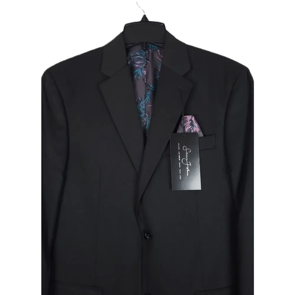 Sean John Mens Classic Fit Suit Jacket Blazer 46XL Black Solid Twill NWT